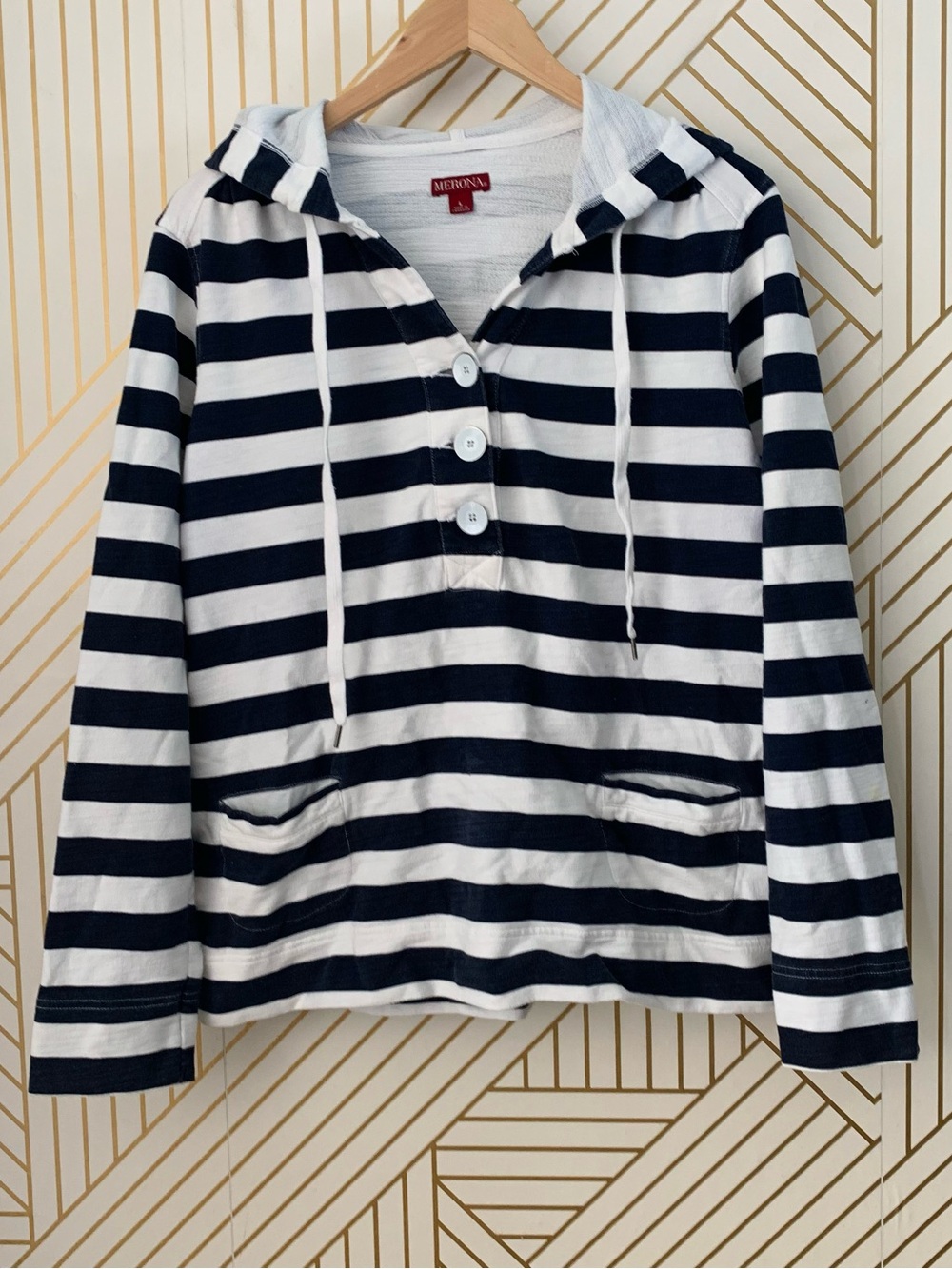 Merona 100% cotton striped  hooded sweatshirt pullover Y2K VTG coastal cowgirl
